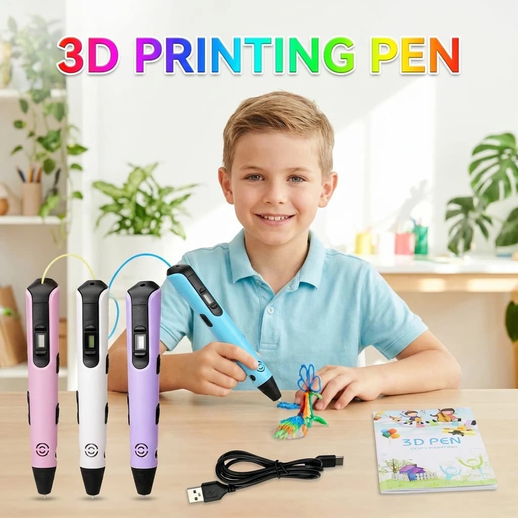 Penna per Stampa 3D con Display LED, Penna da Disegno Fai-da-Te, 9 Metri di Filamento PLA, Strumenti per Pittura Tridimensionale, Regalo di Compleanno e Natale per Bambini
