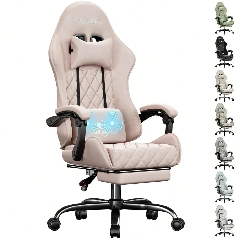 Sedia da Gaming con Massaggio e Cuscino Lombare, Tessuto Traspirante in Feltro, Reclinabile 90135, Braccioli Collegati, Poggiapiedi, Ergonomica da Ufficio