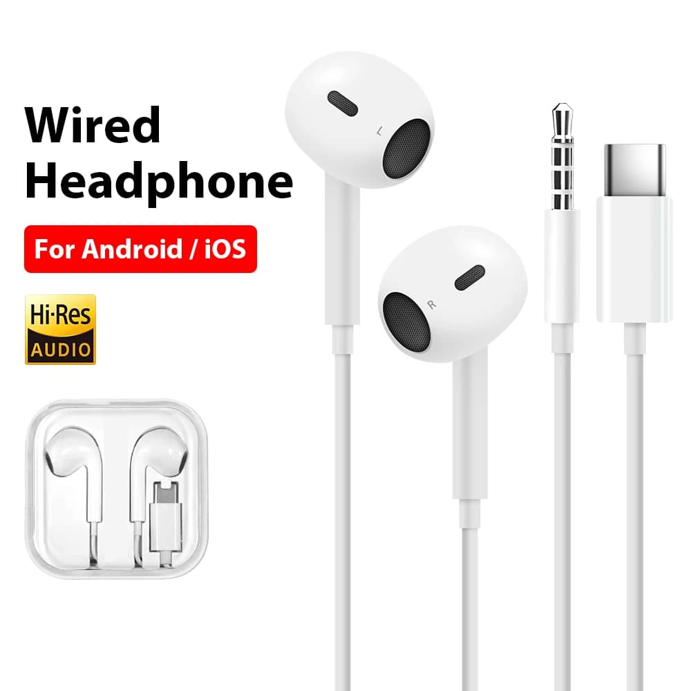 Tipo C Cuffie cablate con jack da 3,5 mm per iPhone 17 16 15 Per Samsung Xiaomi Huawei Auricolari semi-in-ear con microfono Auricolari