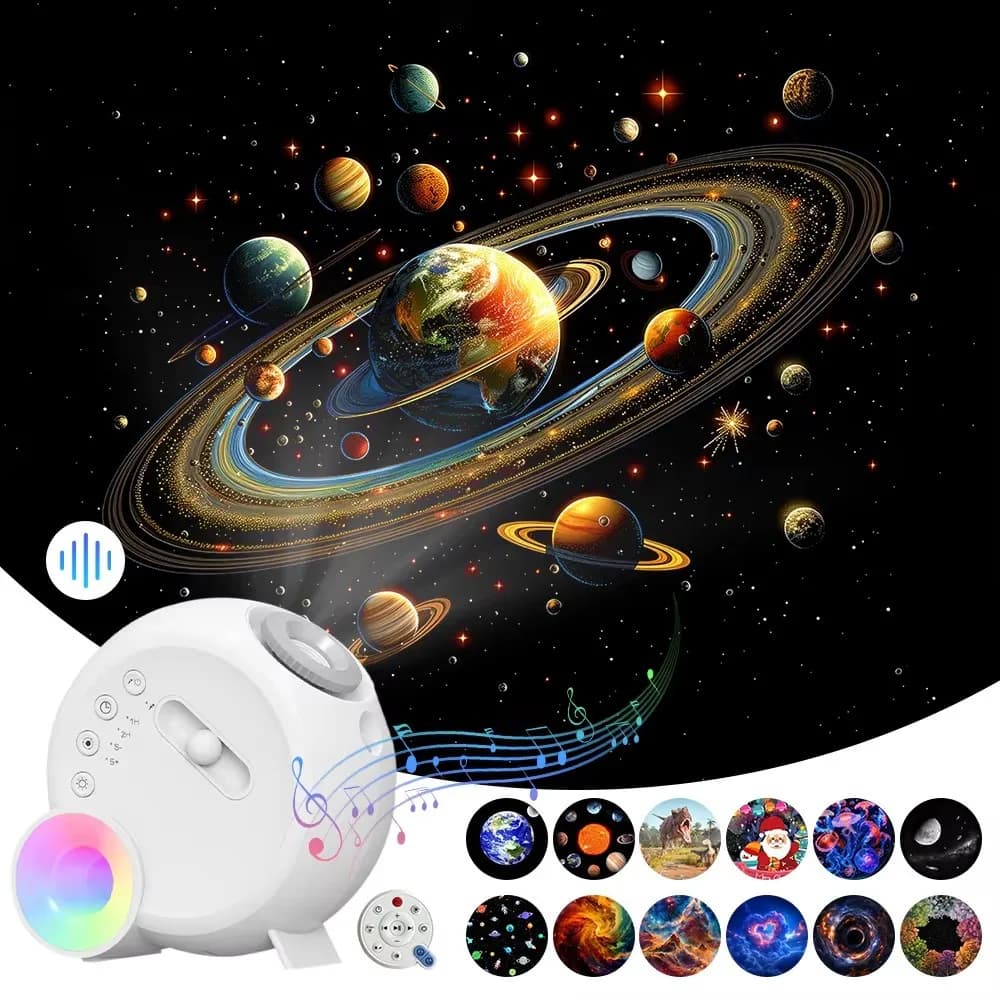 13 in 1 HD pianeti proiettore lampada telecomando Galaxy Starry Moon Black Hole Projection Night Light con altoparlante Bluetooth