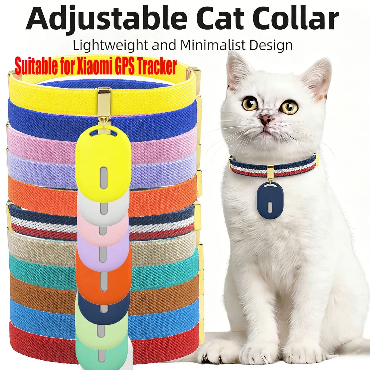 Multicolored Cute Cat Collar For Xiaomi GPS Tracker Elastic Small Dogs Collars with Xiaomi GPS Holder Adjustable Kitten Necklace