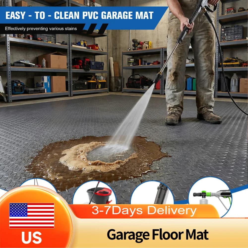 PVC flooring roll for garage 7.9x21/32.8 FT, thickness 2.5mm, protective mat with diamond blades for car, SUV, truck, vans, golf cart