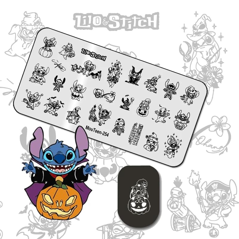 MouTeen-254 Big Size Halloween Disney Lilo Stitch Piastre per timbri per unghie Set per manicure per timbri per nail art