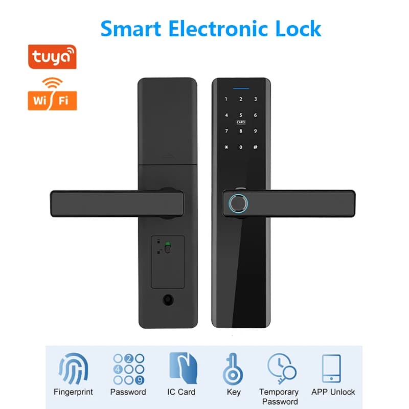 Serratura antifurto intelligente con corpo serratura da 22x160 mm, sblocco tramite APP/impronta digitale/password/chiave/carta, serratura elettronica di sicurezza per porta in legno