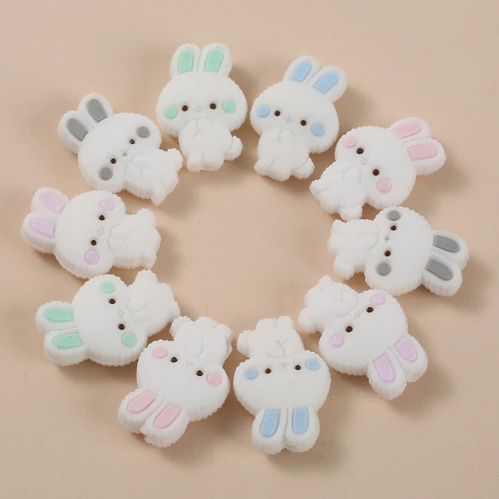 10Pcs perline in Silicone per uso alimentare 18x27mm Cartoon Animal Bunny massaggiagengive perline per gioielli che fanno collana per bambini fai da te catena per ciuccio