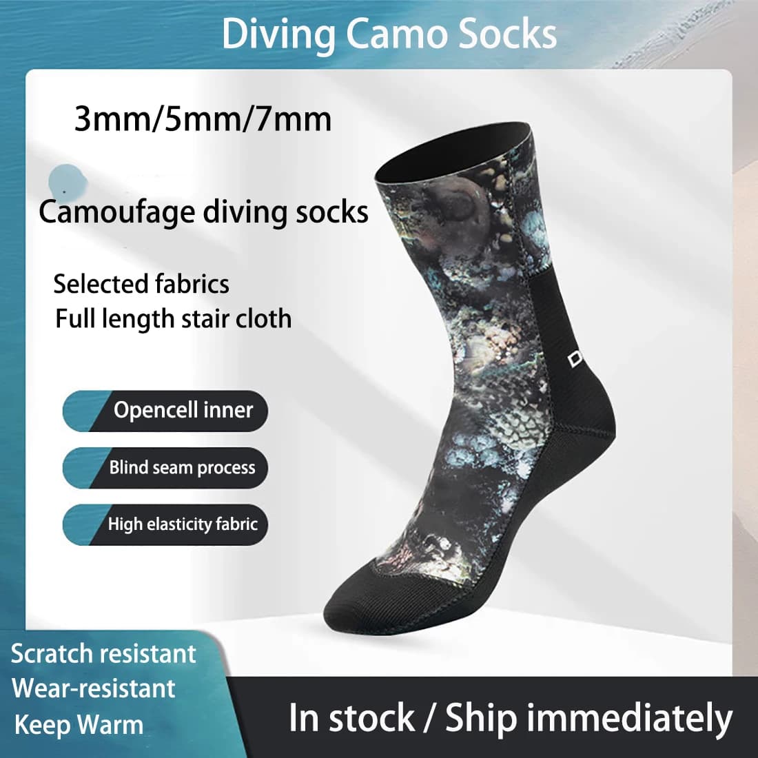 3/5/7mm Neoprene Camo Slip-resistant Sub Socks Men Women's Hot Opencell Mute Shoes Blind Stitching Surf Boots Swimming Snorkeling