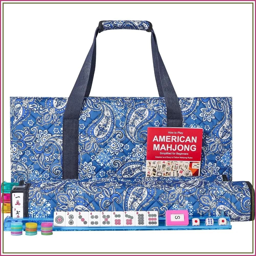 166 Pcs American Mahjong Set, White Melamine Tiles, 4 Color Rack/Pushers, Blue Bag