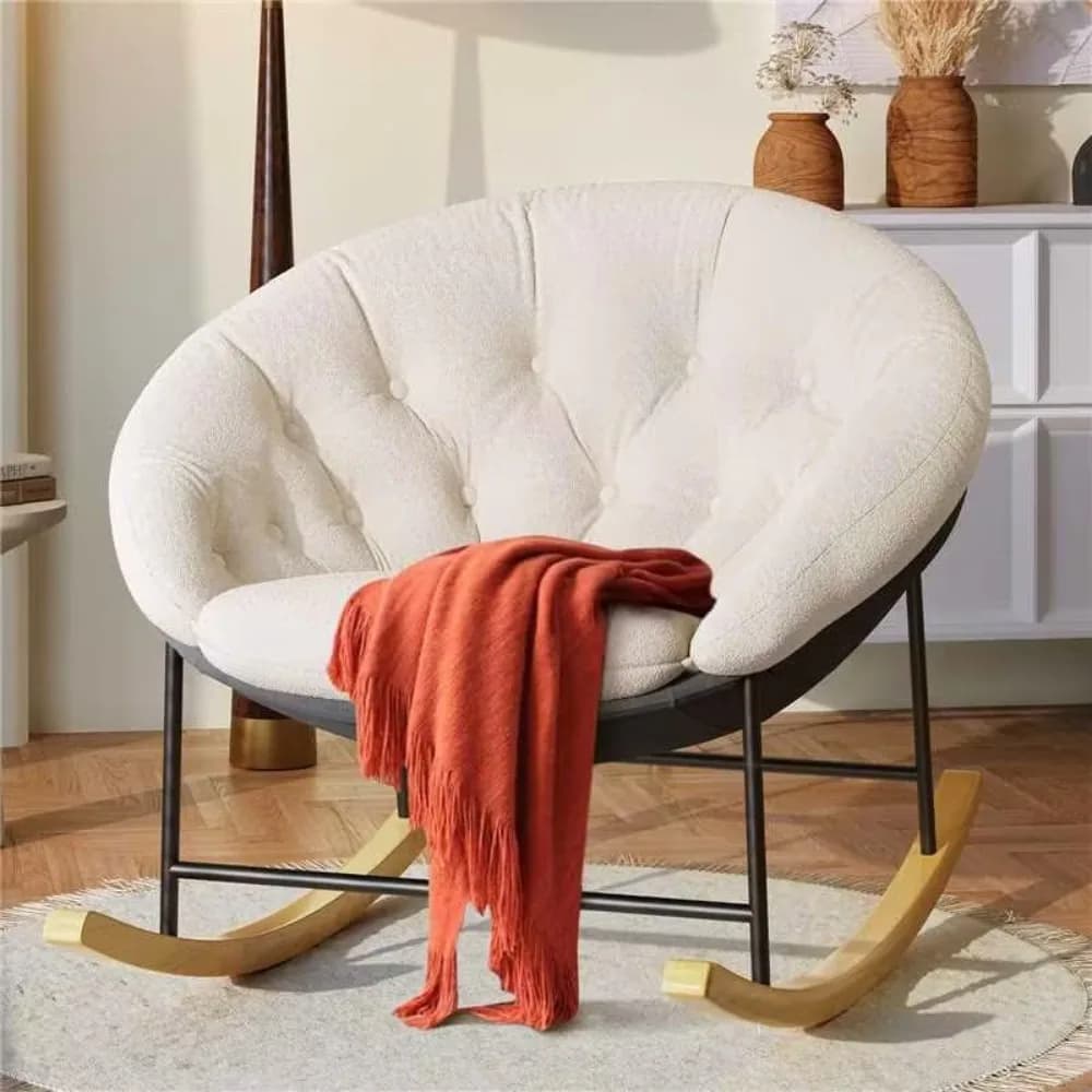 Wide Rocking Chair Nursery, Comfy Saucer Nursery Rocking Chairs with Removable Cushion, Indoor Papasan Nursing, Customized