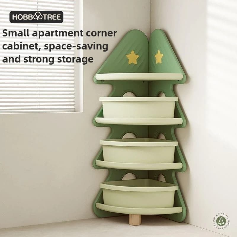 Kids Storage Cabinet with Bookshelf oy Organizer for Baby Room, Multi Layer Corner Shelf Storage Boxes, Christmas Tree Decor