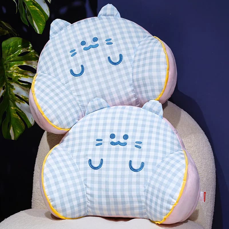 Gingham Cat Plush Throw Pillow Soft Fluffy Decorative Kawaii Cushion for Bedroom Living Room Home Decor Holiday Gift
