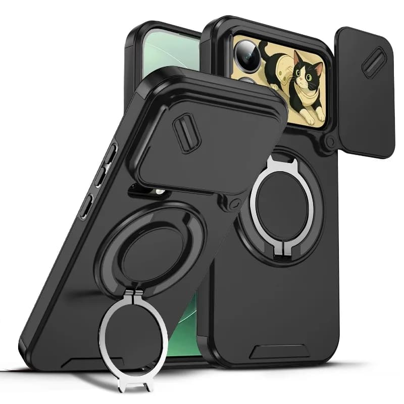 360° Rotating Ring Case Kickstand Camera Slider Hard Matte Shockproof Cover For Xiaomi 17 Pro Max POCO M8 PRO 5G Note15 PRO 4G