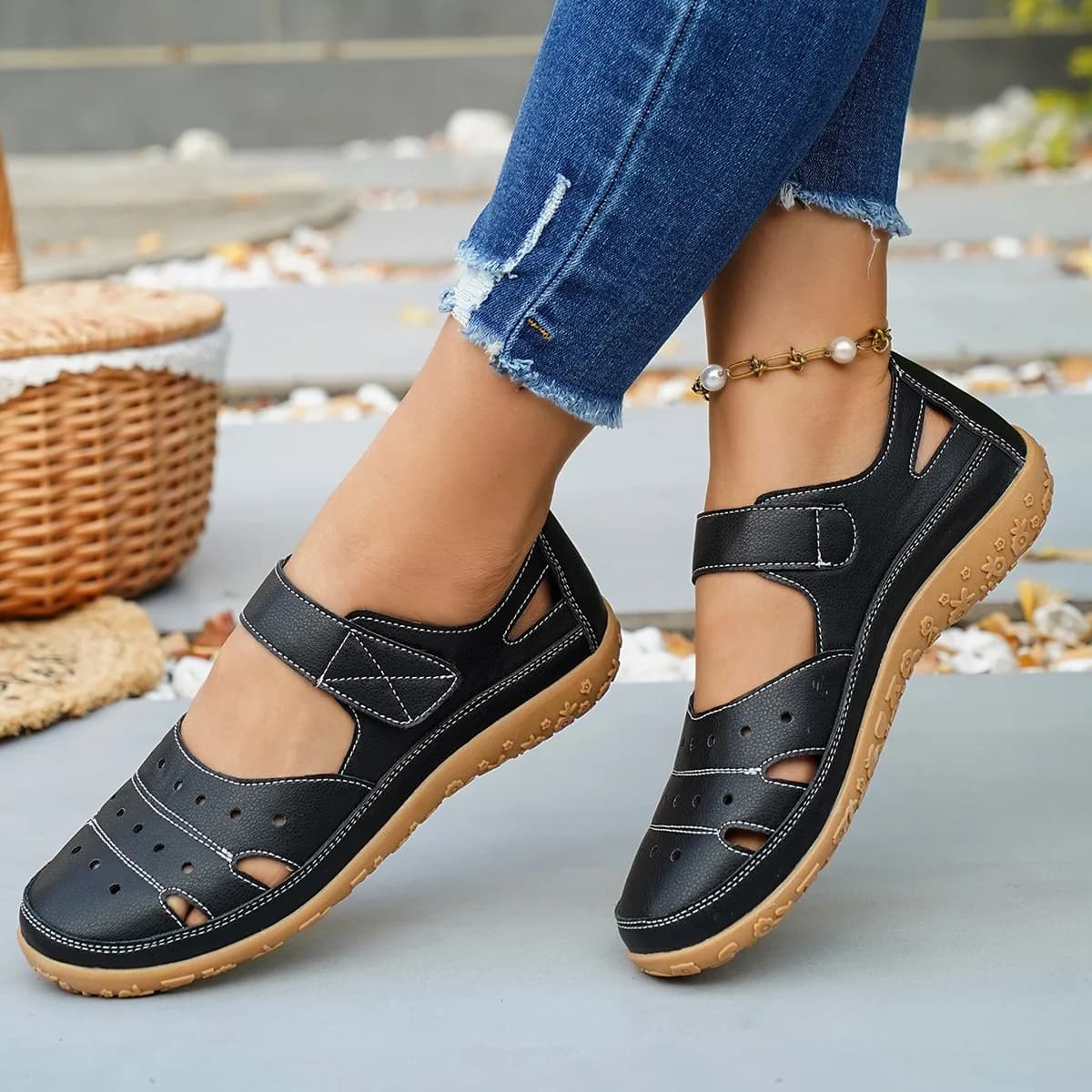 Sandali Estivi da Donna, Tinta Unita, Semplici, con Suola Spessa e Chiusura in Velcro, Comodi per Esterni, Casual 3467