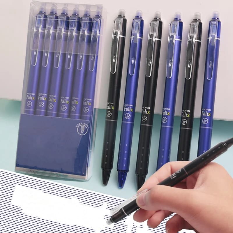 Set di 12 Penne Gel Cancellabili a Pressione, Inchiostro Nero/Blu 0.5mm, Ricariche Magiche Lavabili, Asta Super Capacitiva per Scrittura