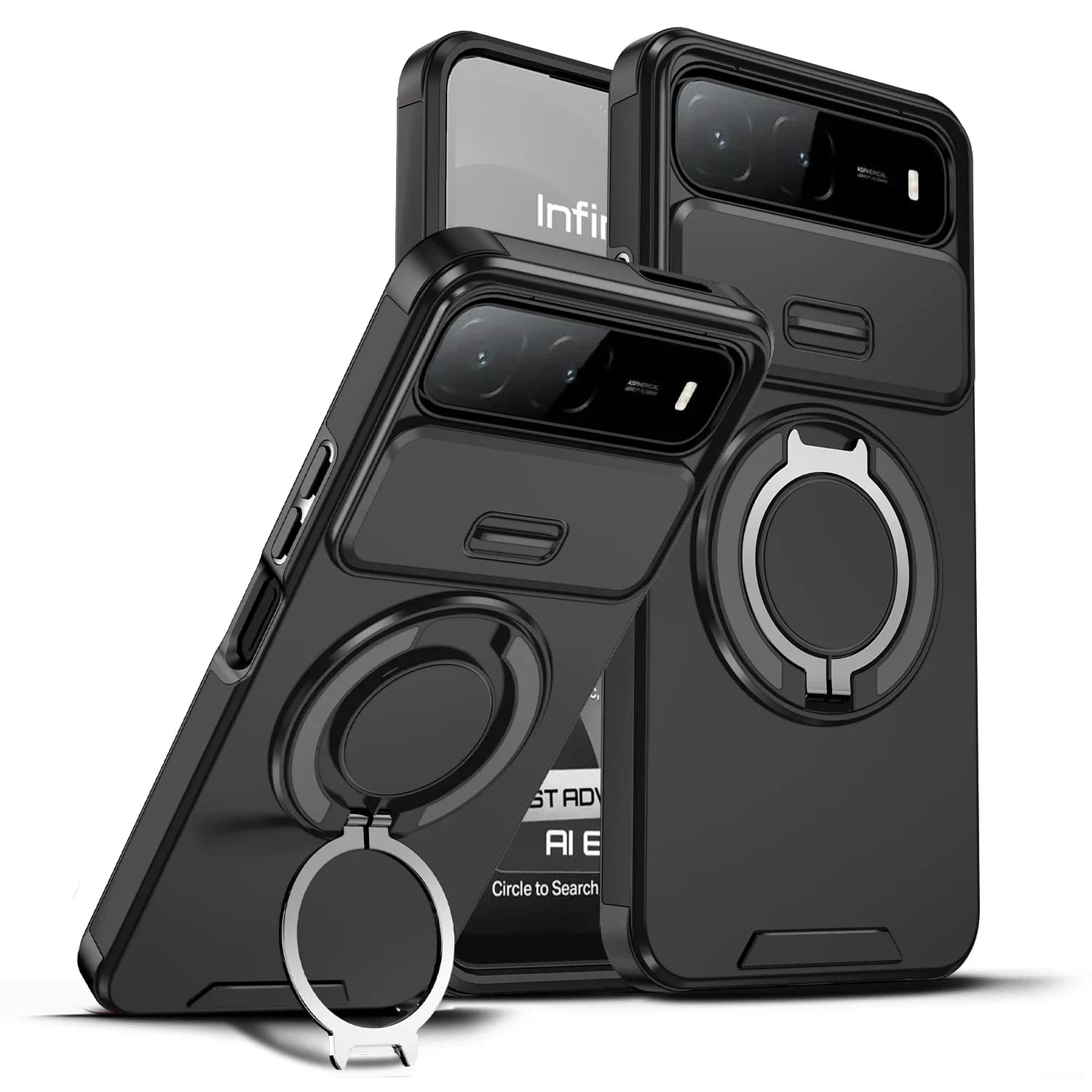 Magnetic Metal Ring Stand Armor Case For Infinix Hot 60i 5G 50i 4G Smart 9 HD Tecno Spark Go Slide Lens Protection Phone Cover