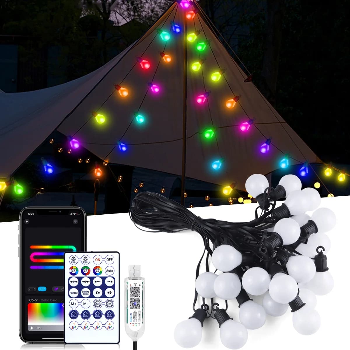 Smart WIFI HA CONDOTTO LA Lampadina Della Luce Della Stringa USB 15M 25 Lampadine Lucine Casa Camera Esterna Giardino Decorazioni Di Natale RGBIC LED Ghirlanda Lampada