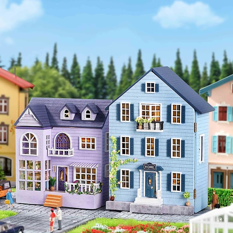 Mini casa delle bambole in legno fai-da-te modello di costruzione di assemblaggio kit di architettura della villa principessa rosa puzzle 3D casa delle bambole con regali di mobili