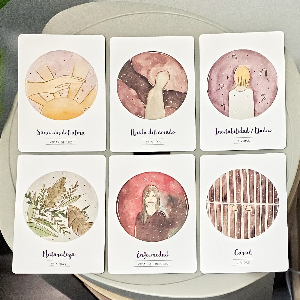 42 Carte Oracolo Vidas Anteriori Edizione Spagnola, Mazzo di Carte per Vite Passate 10.5*7.5cm per Guarigione dell'Anima e del Karma, Goffrato su Entrambi i Lati