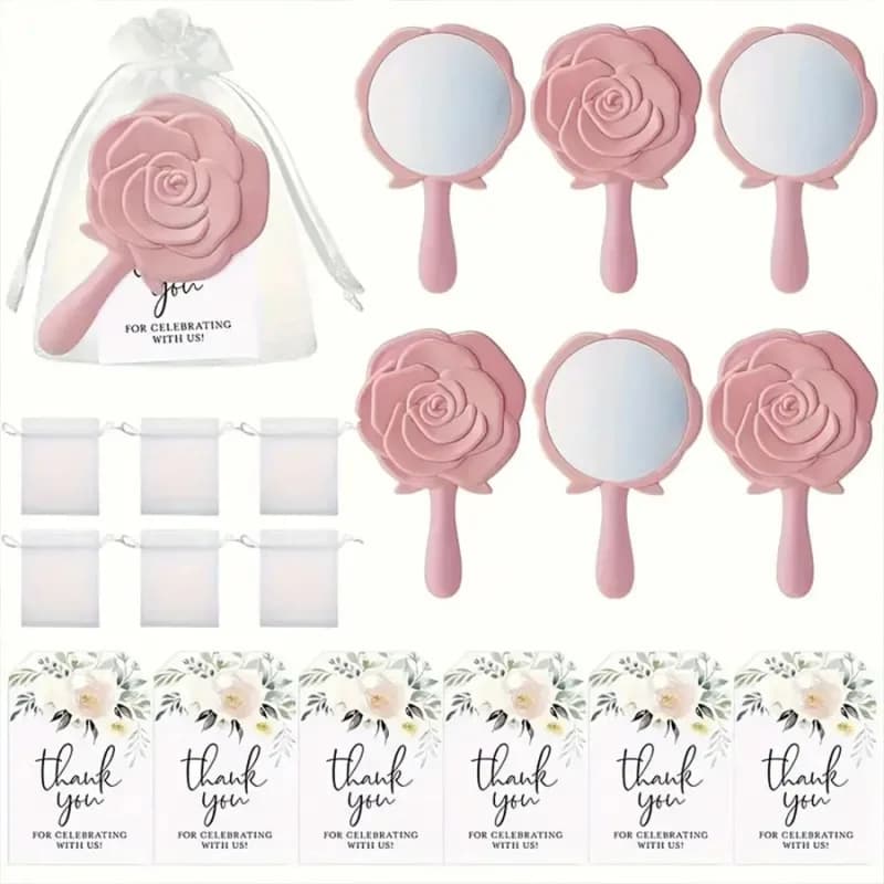 1-20 set rosa fiori specchio per il trucco tasca biglietto di ringraziamento addio al nubilato souvenir regali bomboniere per gli ospiti decorazioni per feste