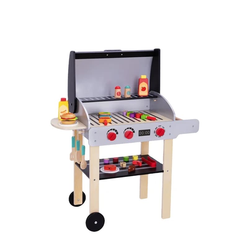 Tavolo da barbecue per bambini Giocattoli da cucina in legno Casa da gioco Simulazione Griglia per barbecue Giocattoli educativi per bambini