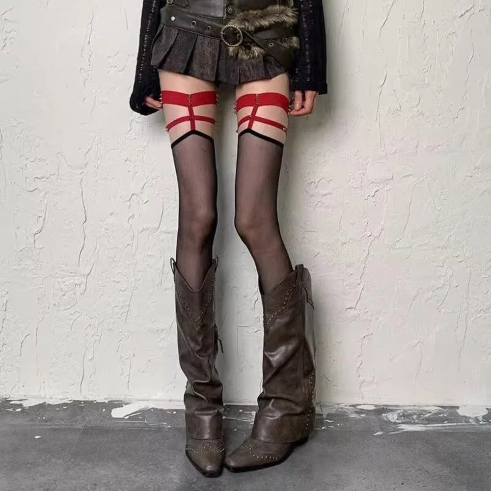 Personalized High Elastic Rivet Silk Stockings Seamless Breathable Garter Stockings Thin Slimming Over Knee Socks Lolita
