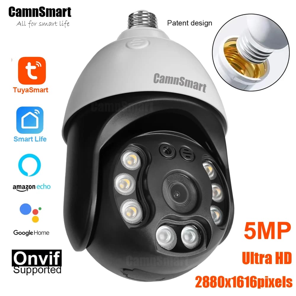Camnsmart Tuya 5MP Alexa Wifi Lampadina Camera E27 Google Home CCTV Wireless Video Surveillance External Security Support Onvif NVR