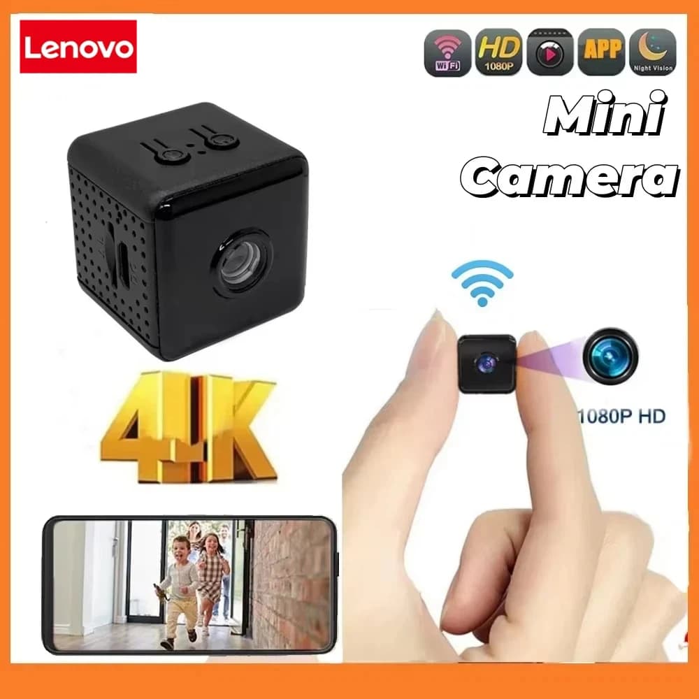 Telecamera Mini Lenovo 1080p, Piccola Telecamera WiFi Wireless per Casa e Esterni, Versione Aggiornata con Rilevamento di Movimento per Bambini e Animali, Visione Notturna