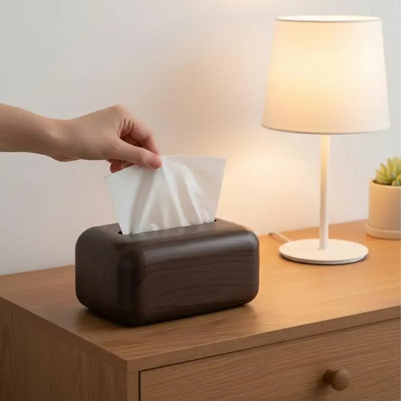 Faux Wood Tissue Case for Living Room Desktop Decorative Storage Organizer Large Paper Holder Box