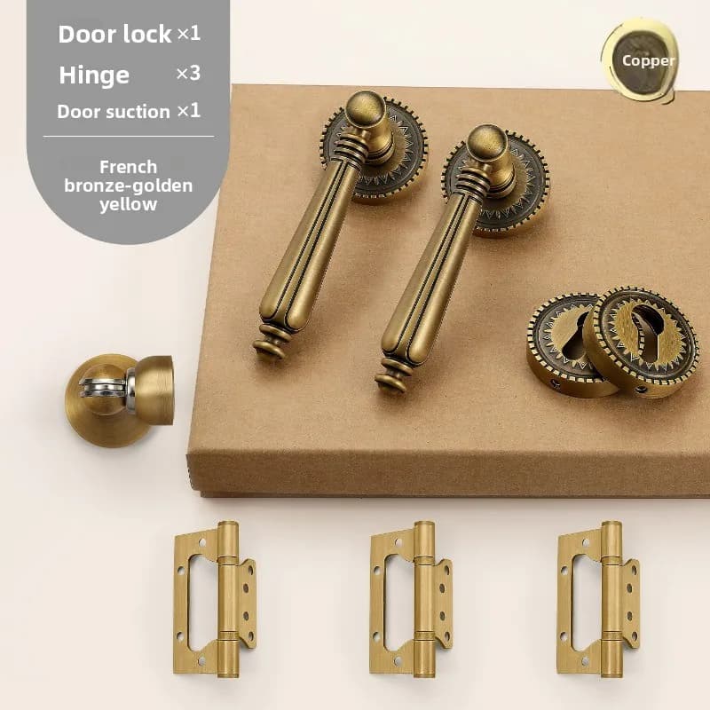 Set Serratura per Porta Interna in Rame Puro, Lusso Leggero, per Camera da Letto, Sala Conferenze, Ufficio, con Maniglia Separata (include Cerniera e Fermaporta)