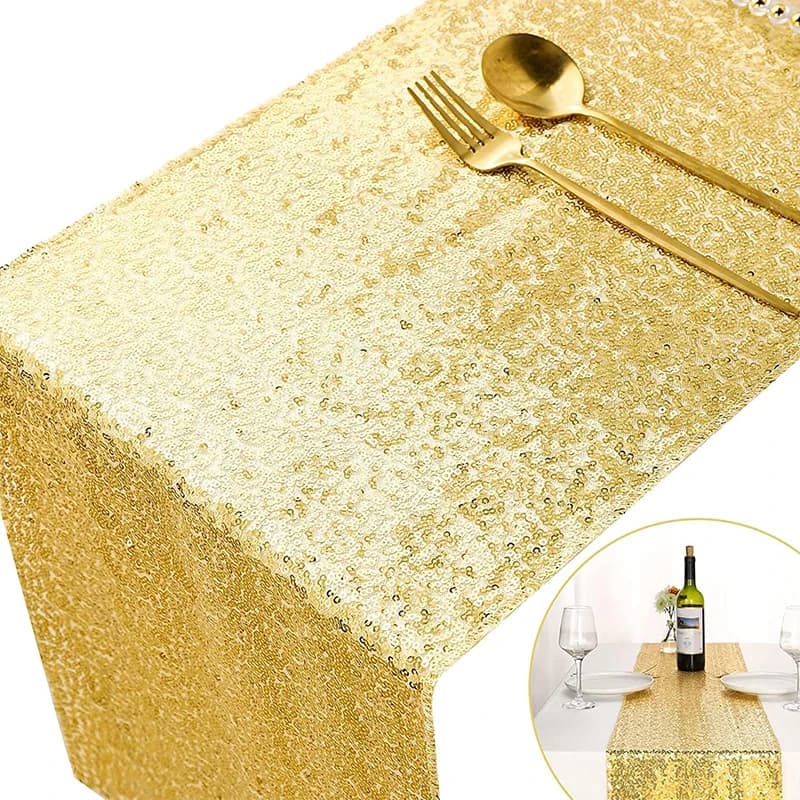 Golden Sequin Table Runner for Wedding Decorations Bridal Baby Shower Birthday Party Christmas Thanksgiving Sparkling Tablecloth