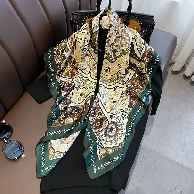 2024 nuova sciarpa di seta quadrata in Twill per le donne Design stampa floreale avvolge stole Hijab Foulard fascia moda signora scialle Bandana
