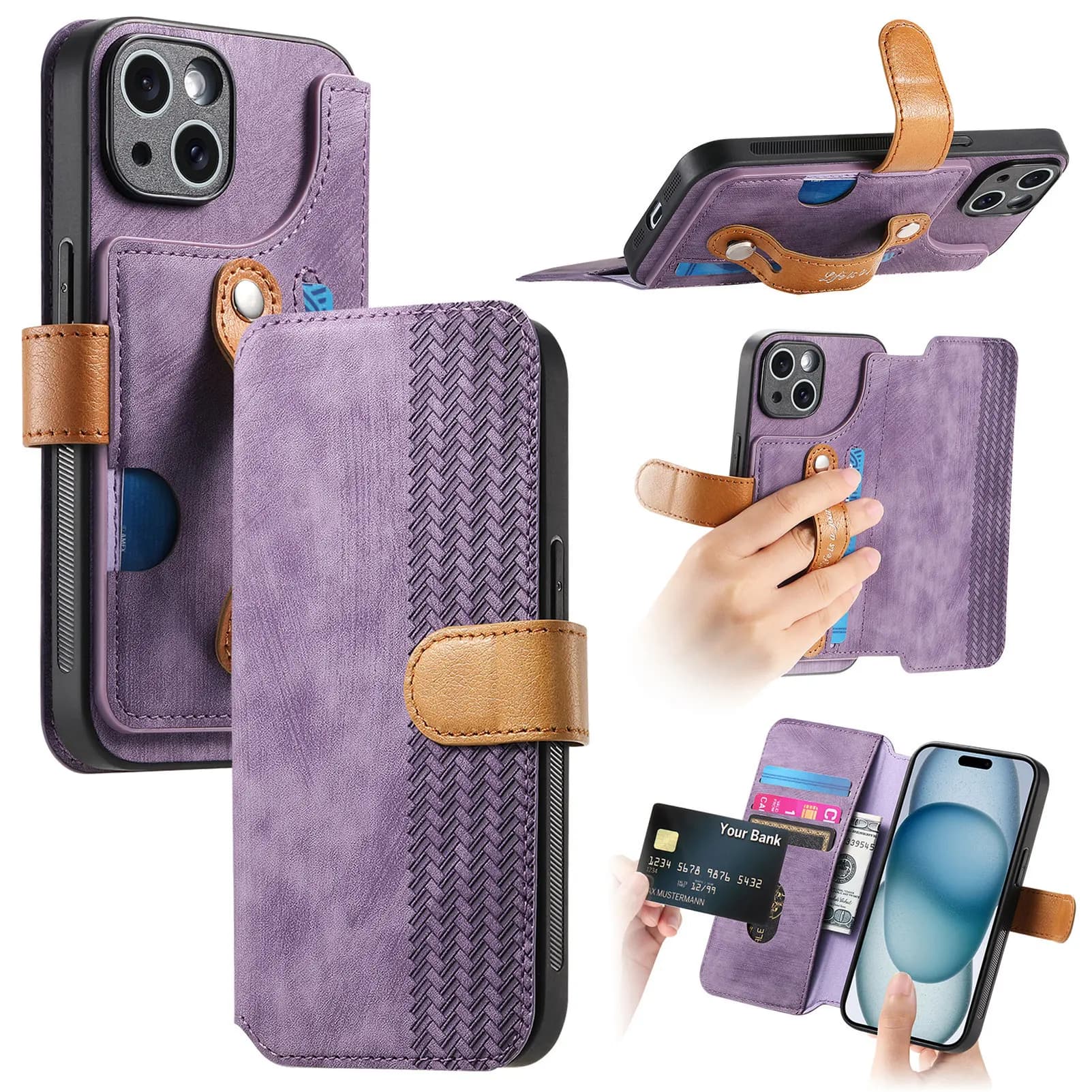 Custodia a Portafoglio da Polso per Honor X8C X8B X7B X9A X8A X7A X8 X7 in Pelle con Blocco RFID, 4 Slot per Carte e Supporto per Dita, Cover Flip per Telefono