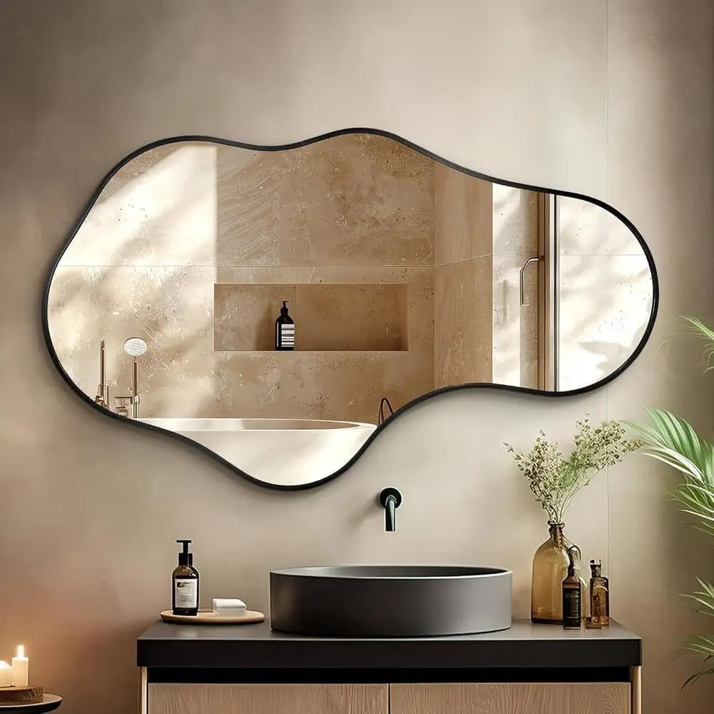 Specchio da Bagno Sopra il Lavabo - Specchio Decorativo da Parete 26"x 43" Asimmetrico Astratto in Lega Aeronautica Unico per Bagno, Camera da Letto, Soggiorno