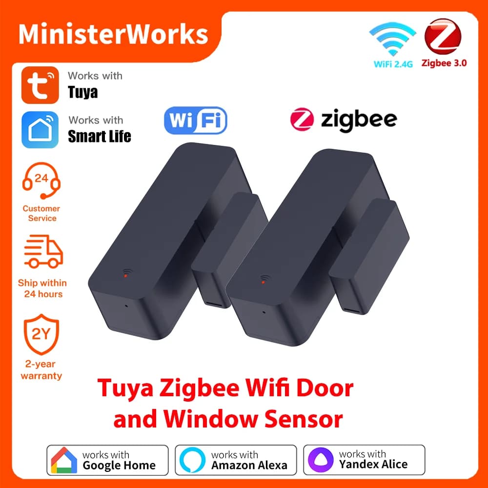 Sensore di Sicurezza Tuya Zigbee WiFi per Porte e Finestre, Allarme Antifurto, Sensore di Presenza Magnetico, Compatibile con Google Home e Alexa