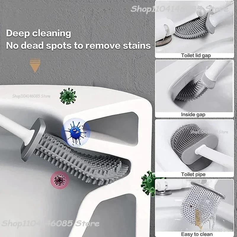 Scopino e supporto per WC in silicone montato a parete per bagno Scopino per WC professionale efficiente per la pulizia profonda ad asciugatura rapida