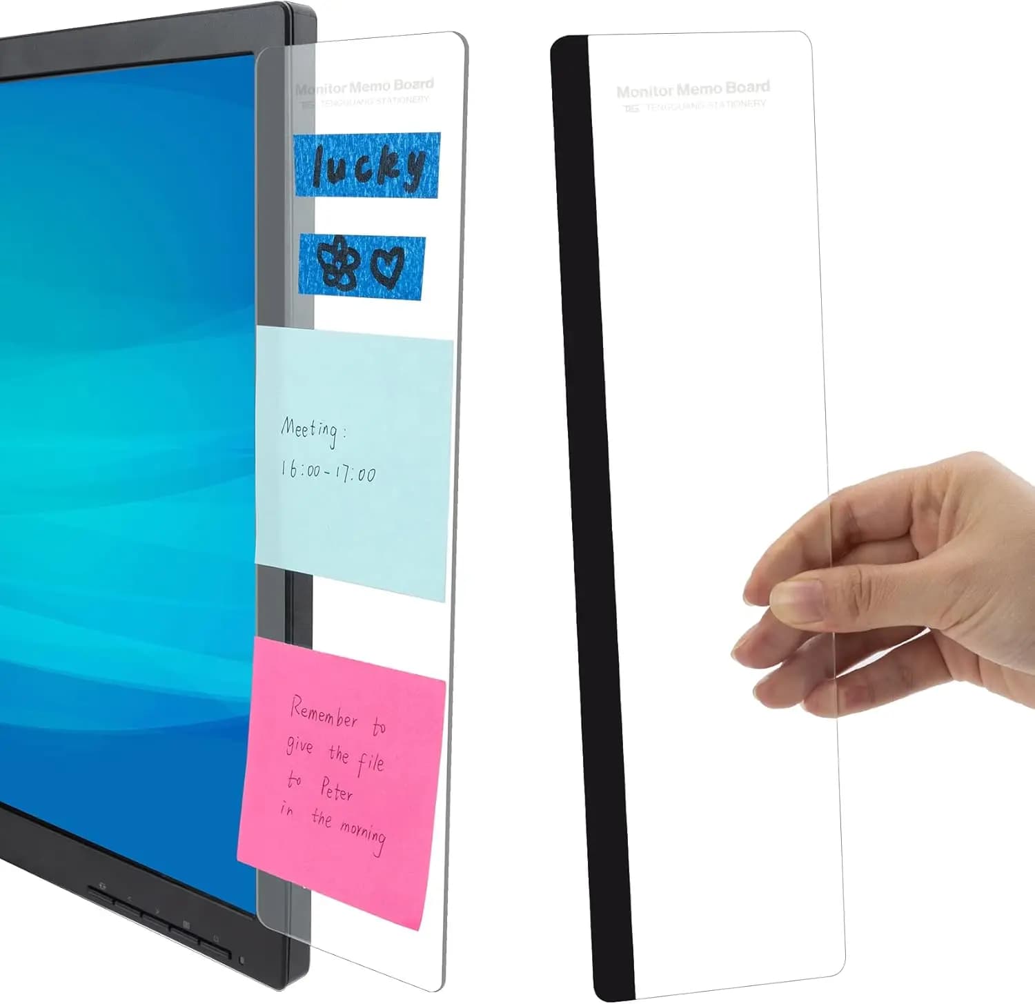 2 pezzi di supporti per note adesive in acrilico per monitor, per accessori da scrivania per ufficio