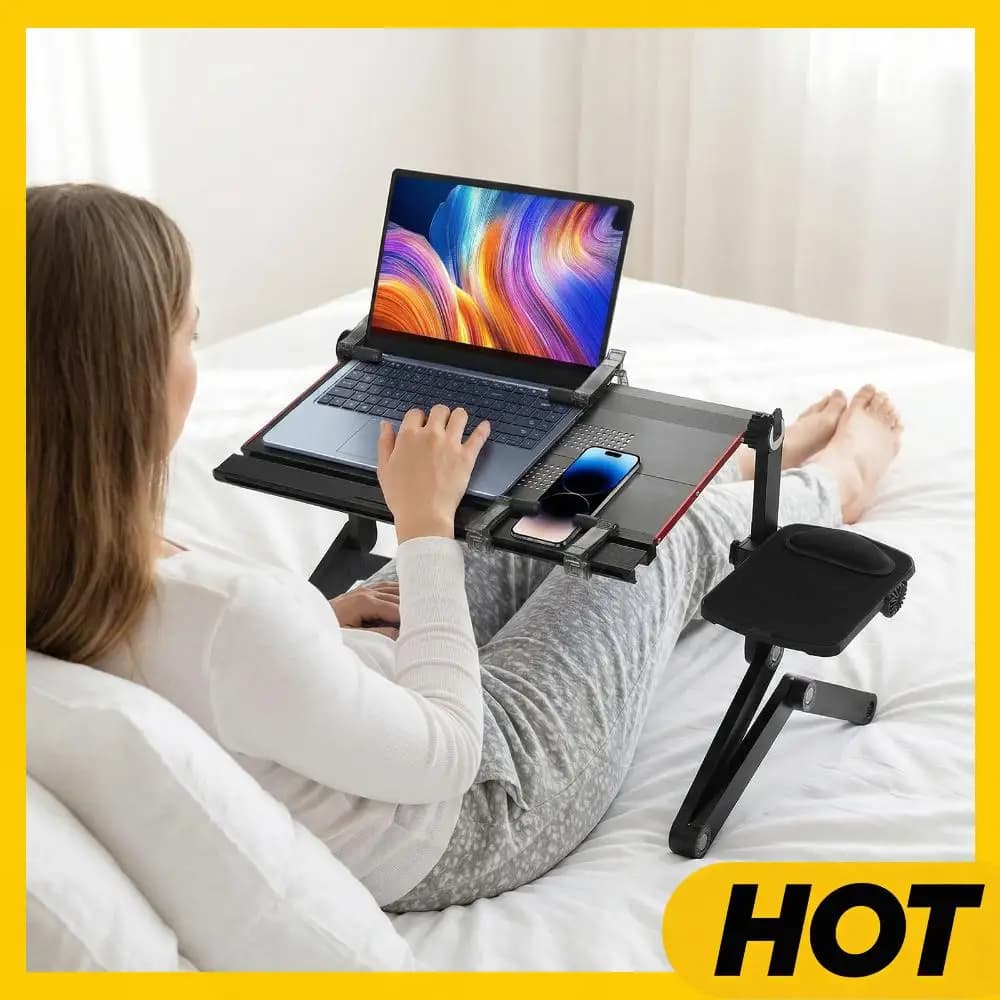 Supporto Pieghevole per Laptop da Letto, Altezza Regolabile, per Divano, Poltrona e Pavimento