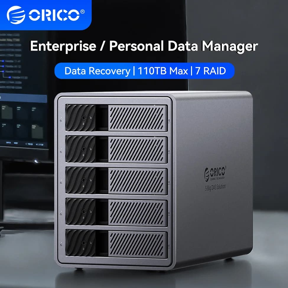ORICO Docking Station per disco rigido 7 RAID 2.5/3.5 "SATA HDD SSD Custodia 150W USB 3.0 5Gbps DAS Ventola di raffreddamento in alluminio per PC portatile