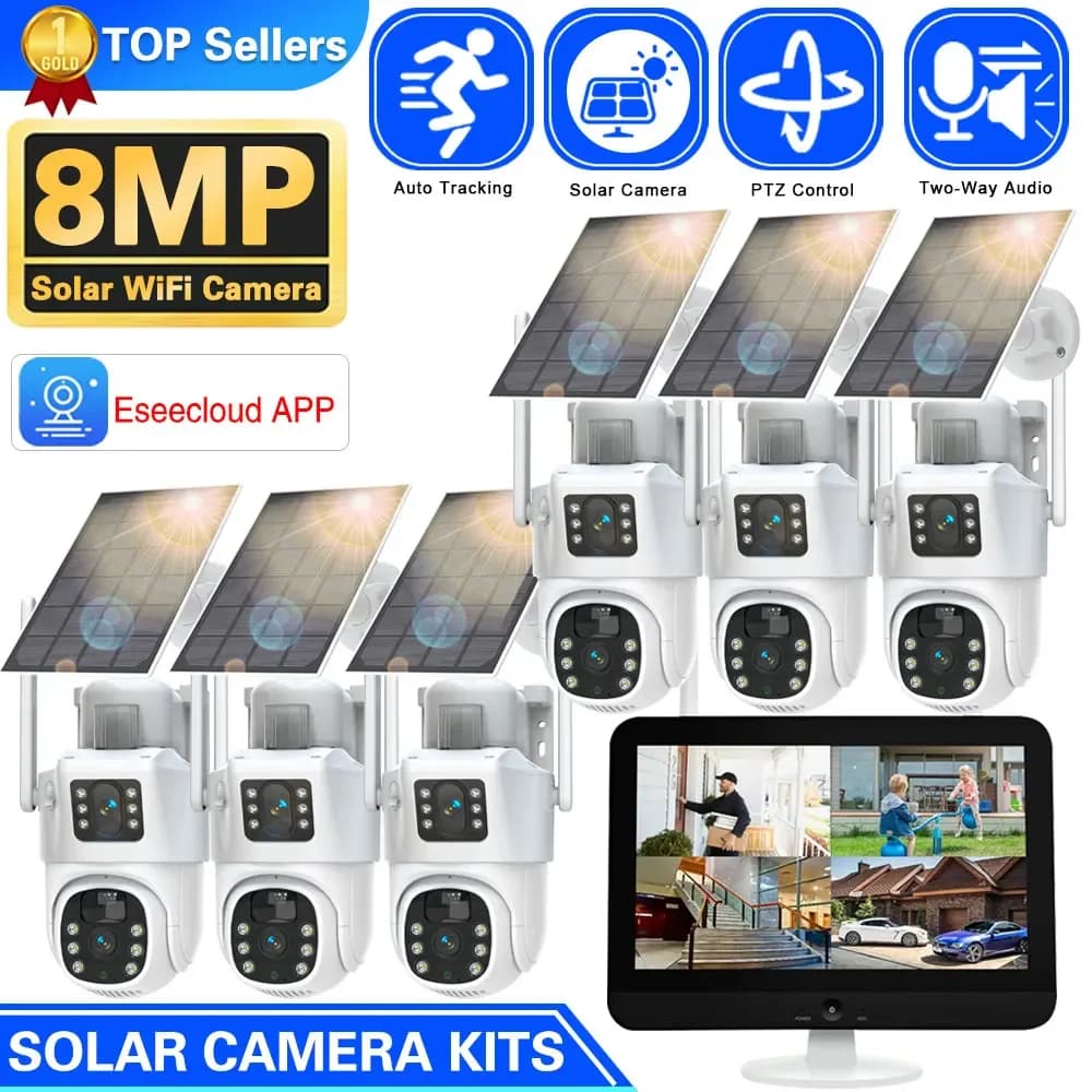 10CH Wireless NVR 4k 8mp Dual Lens Wifi Solar PTZ Auto Tracking sistema di videosorveglianza monitoraggio esterno Kit telecamera Cctv