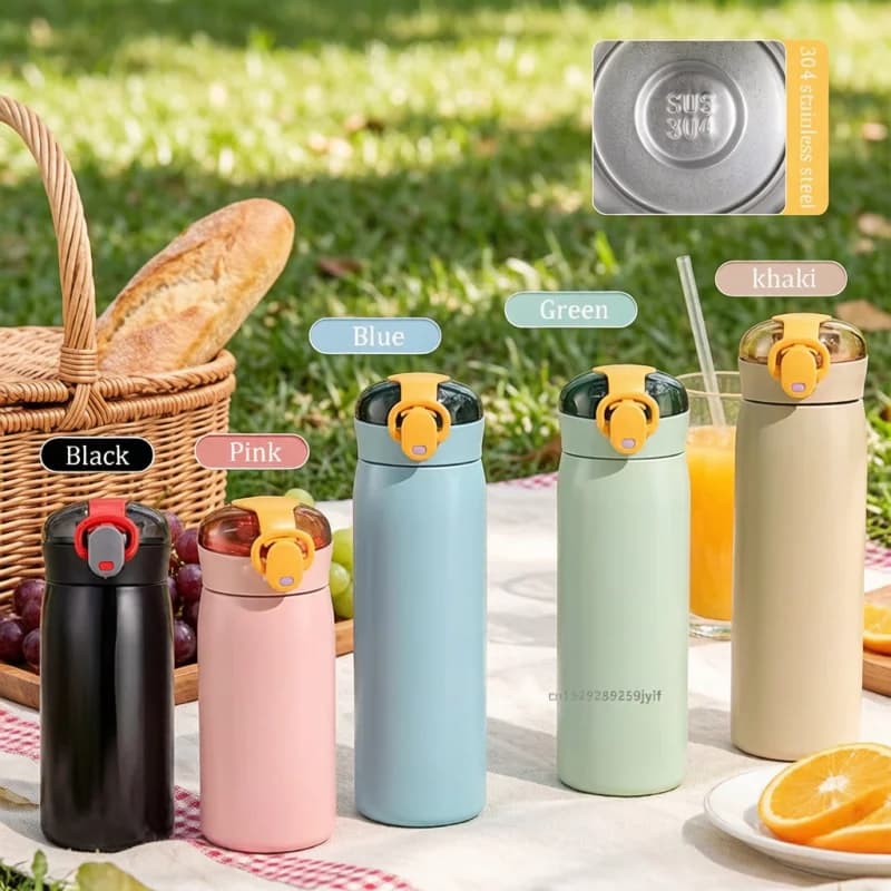 304 Stainless Steel Thermos Cup with Straw, 320/460ml Insulated Water Bottle, Leak Proof Travel Mug Vacuum Flask