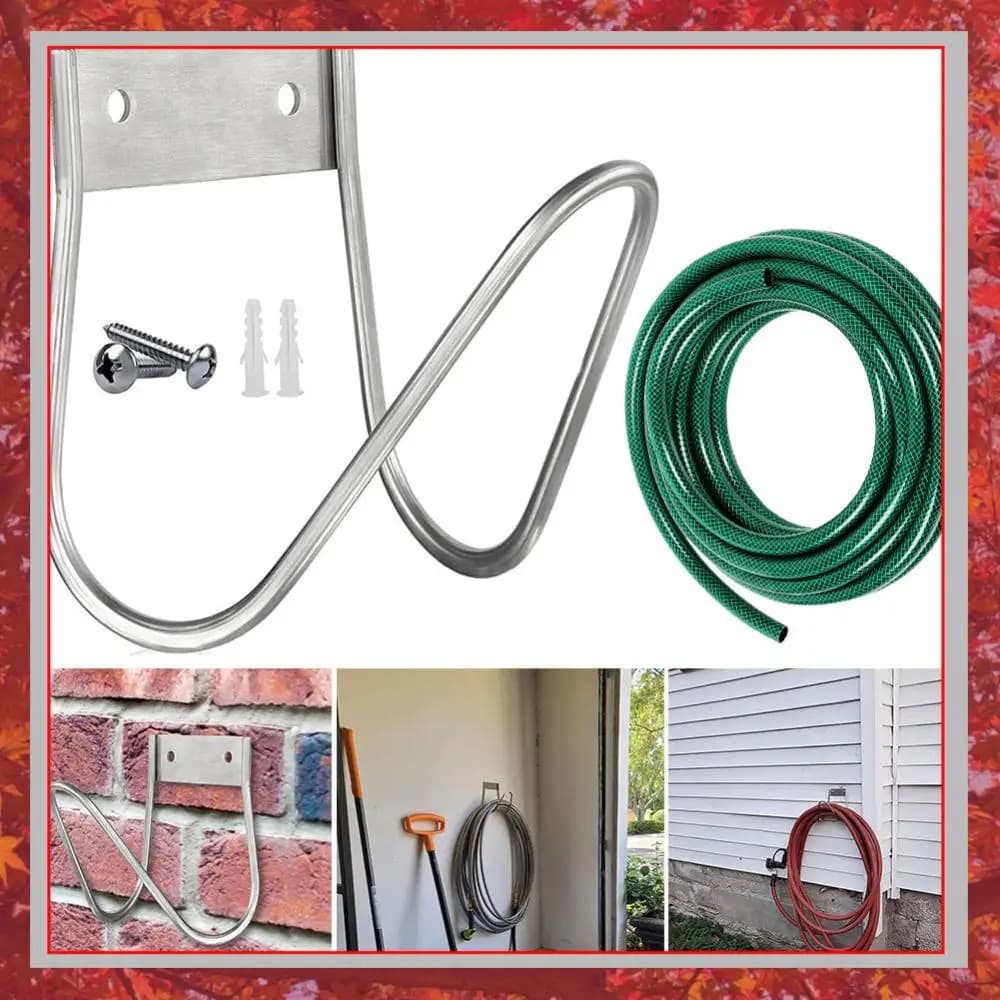 Supporto da Parete per Tubo da Giardino in Acciaio Inossidabile, Gancio Resistente per Tubo dell'Acqua, Organizzatore e Portaoggetti per Esterni