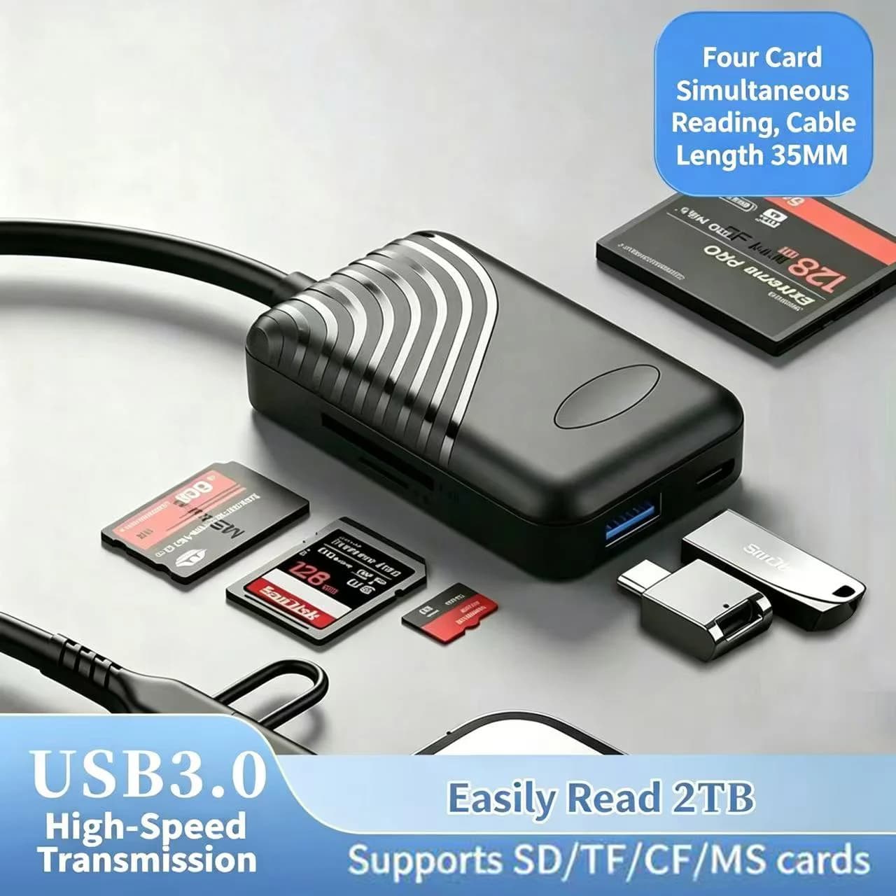 Lettore di Schede Intelligente 8 in 1 USB 3.0 Type-C, Adattatore per Schede SD, Micro SD, TF, CF, MS, Compact Flash per Laptop e PC