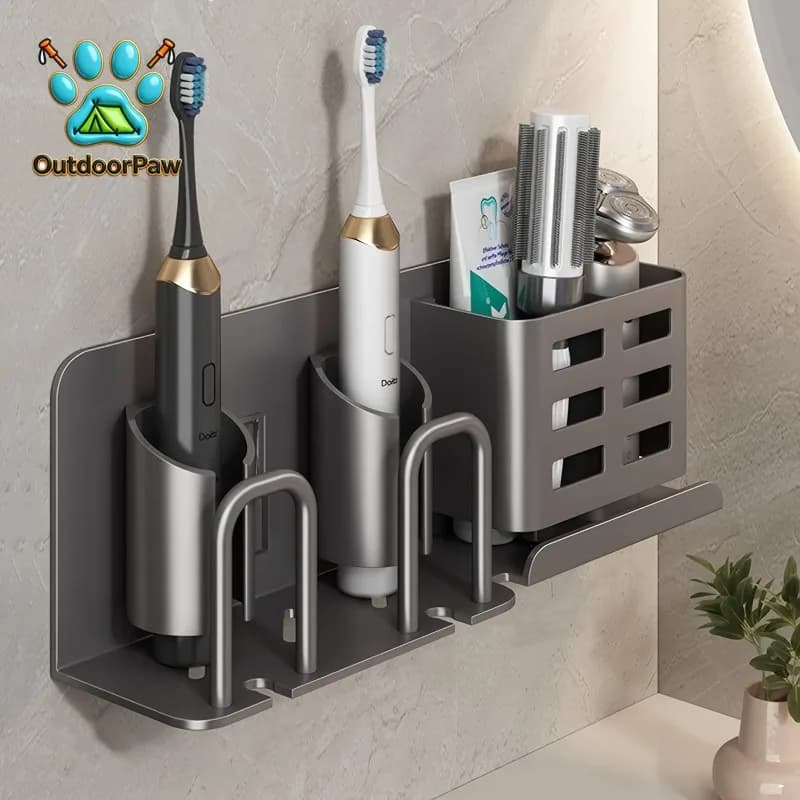 1pcs Aluminum Wall-Mounted Electric Toothbrush Holder with Toothpaste Razor Stand Bathroom Organizer No Cup No Electricity