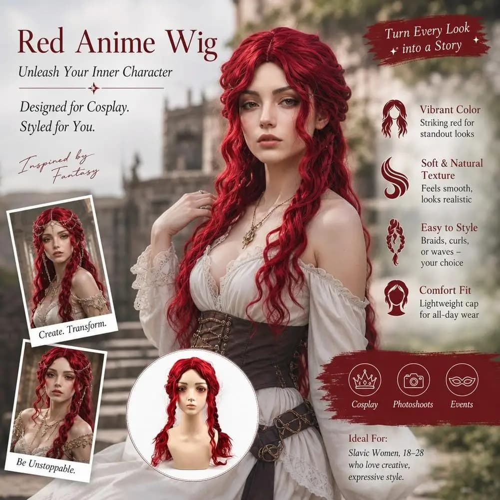 Halloween Red Double Fried Dough Twists Braid Wig Animation Red Long Wig Daily Go Out Princess Wig 30cm For Adults Costume