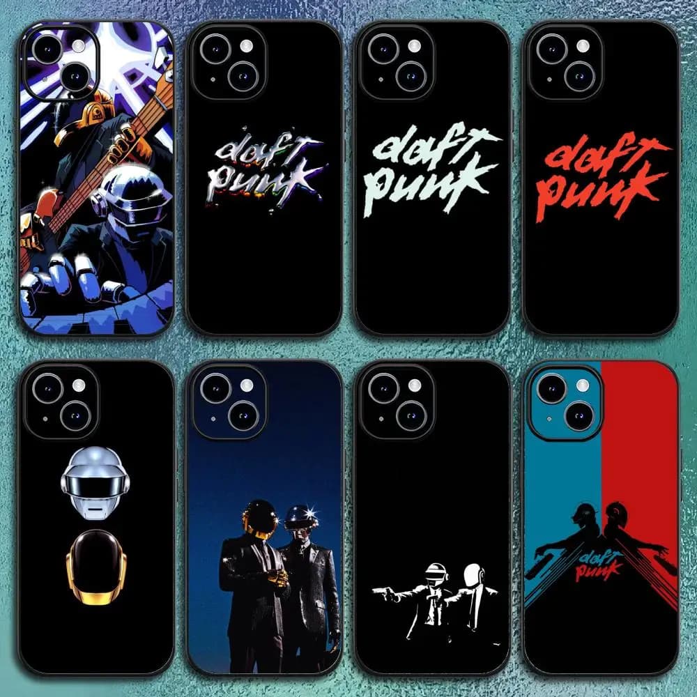 Custodia per iPhone 17 16 15 14 13 12 11 Pro Max Plus Mini Nera Opaca Morbida - Edizione D-Daft Punk Band Francia