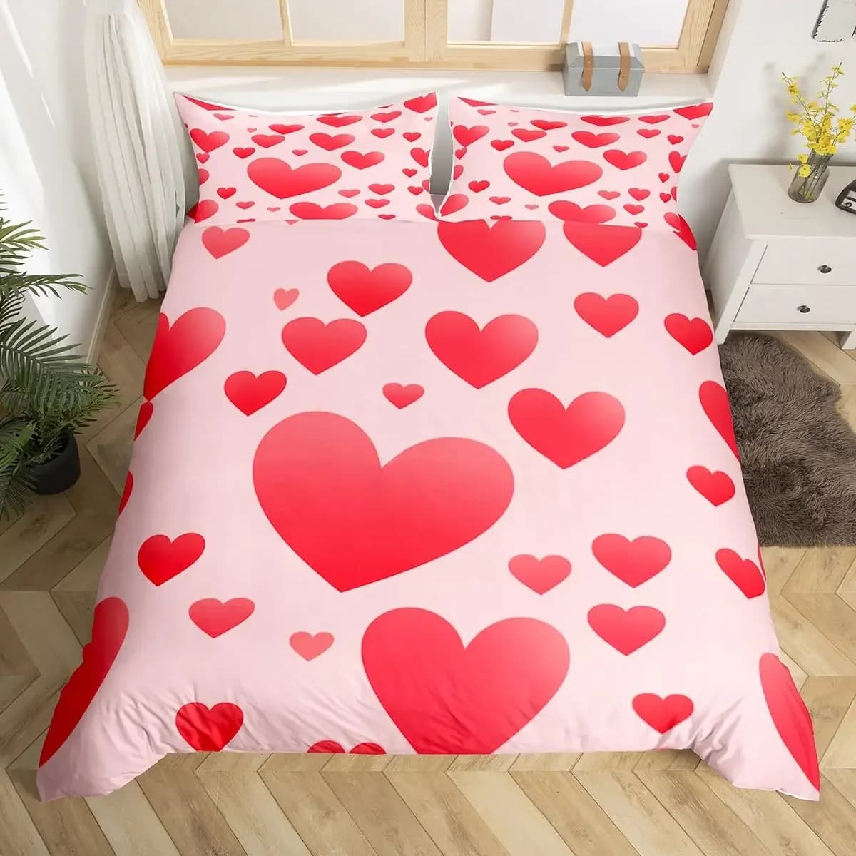 Copripiumino con motivo a cuore d'amore per ragazze e donne Set di biancheria da letto a tema romantico rosa Decorazioni per la camera, Copripiumino morbido per San Valentino