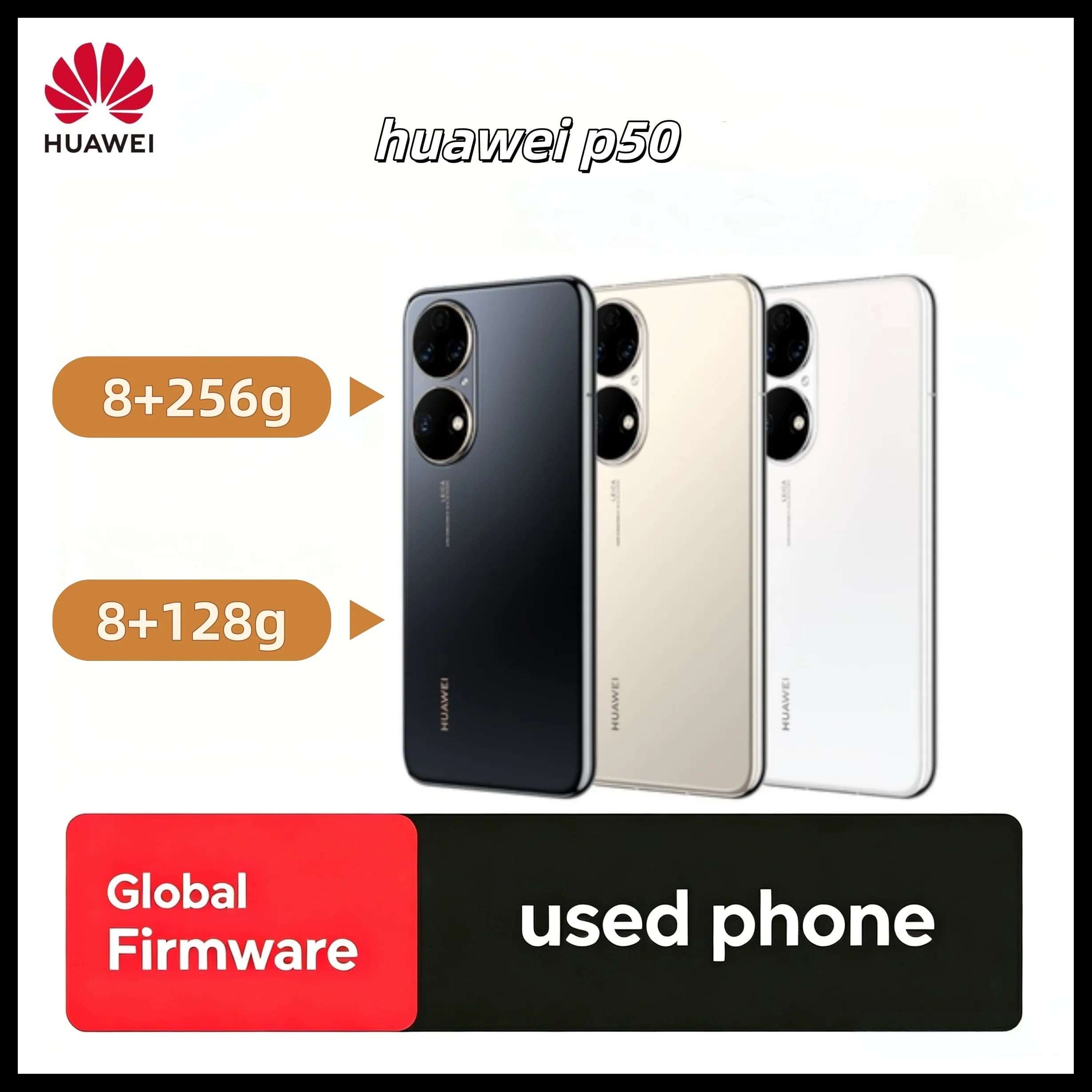 Huawei P50 4G Smartphone 6.5'' 90Hz OLED Snapdragon 888 8GB RAM 128GB/256GB 50MP Camera 66W Fast Charge 4100mAh used phone