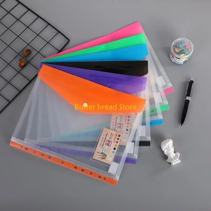 W89C 12PCS Punched Pocket Clear Plastic Envelope File Wallet 11 Hole Binder Folder Pocket for File Document Binder Folder