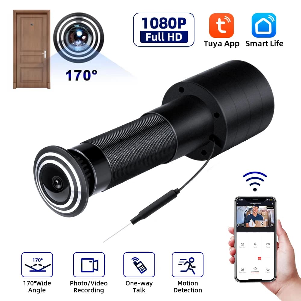 Awapow Tuya Wifi Spioncino Telecamera Mini Door Eye Viewer HD 1080P PIR Visione notturna Rilevazione movimento wireless Sicurezza domestica intelligente