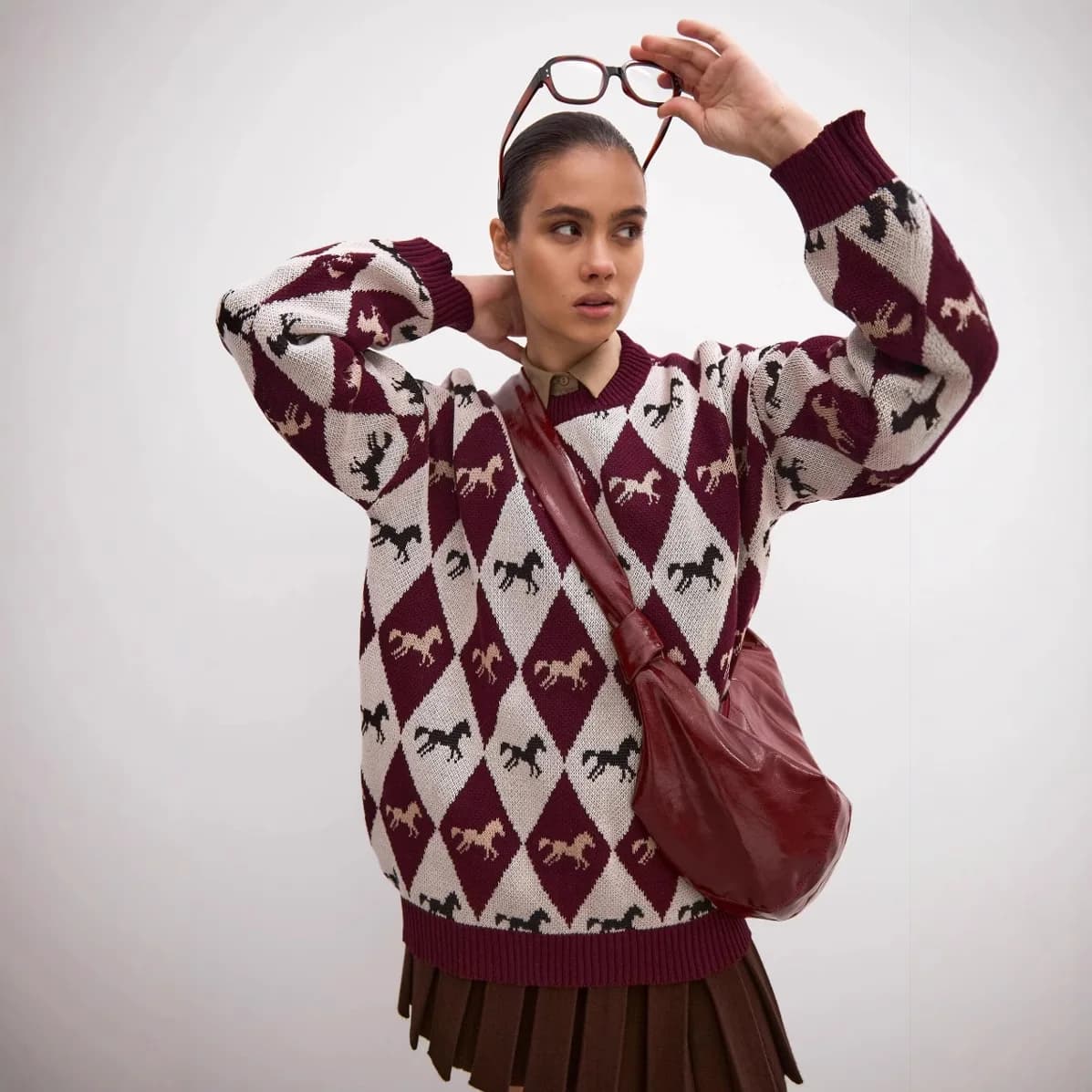Maglione Zekye a Collo Tondo, Maglia Lavorata a Maglia con Jacquard a Contrasto, Top Invernale 2025, Abbigliamento Donna, Maglione Natalizio