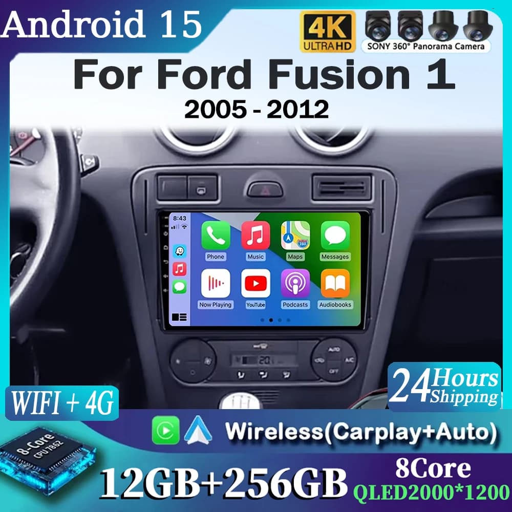 Per Ford Fusion 1 2005 - 2012 Android 15 RS3 Sportback AUTO Multimedia Carplay Lettore Video Radio Stereo WIFI 4G DSP Navigazione